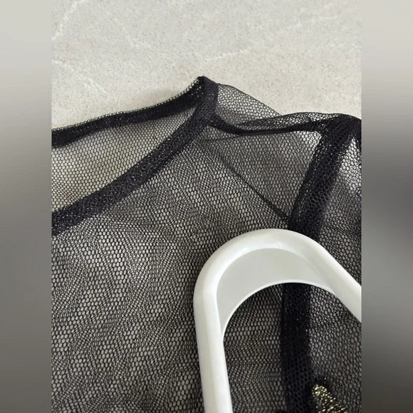 Adrianna Papell Black and Gold Lace Mesh Dress Long Sleeves Gown Size 12 - Picture 13 of 16